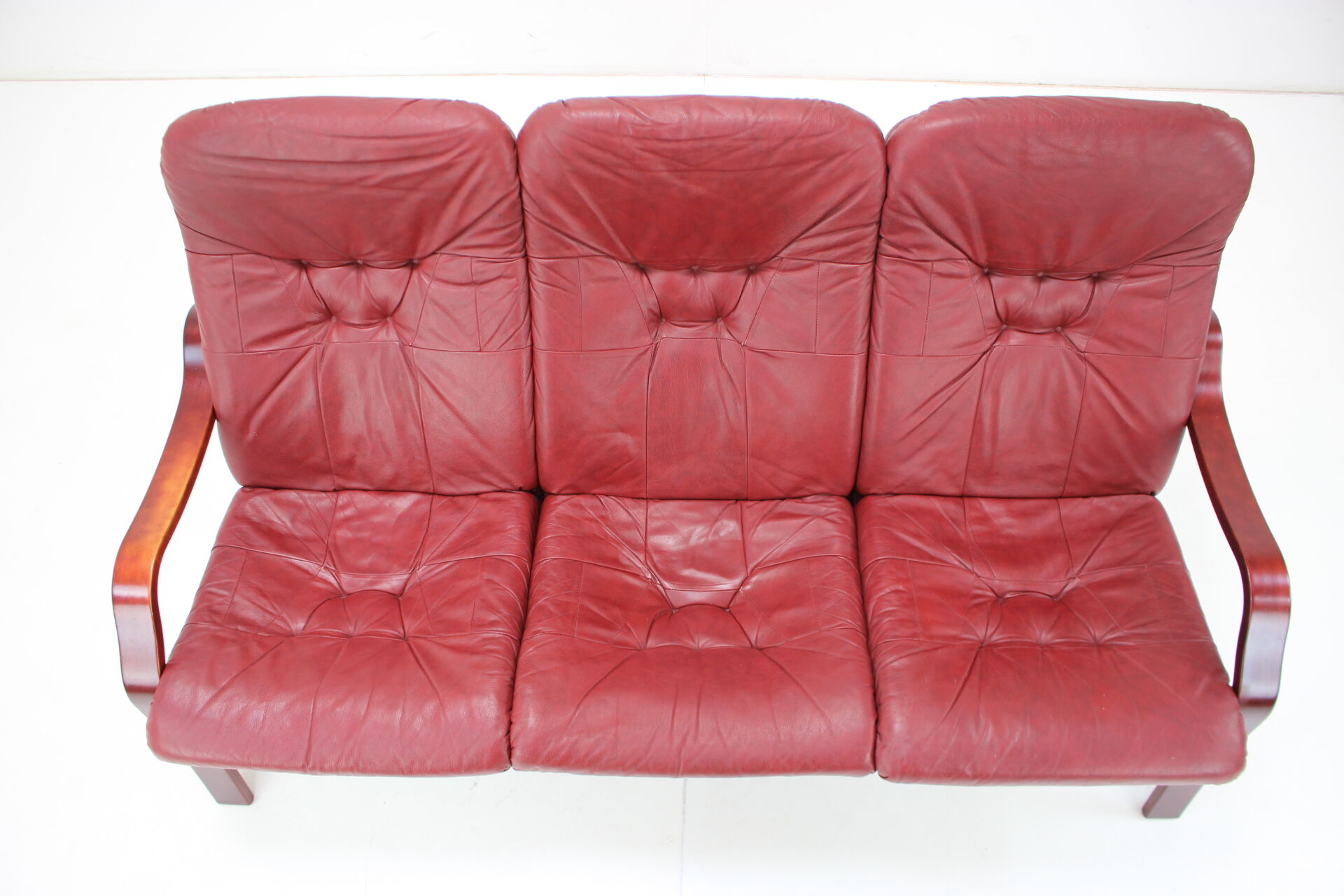 1980 Three-Seater Leather Sofa, Ton Czechoslovakia