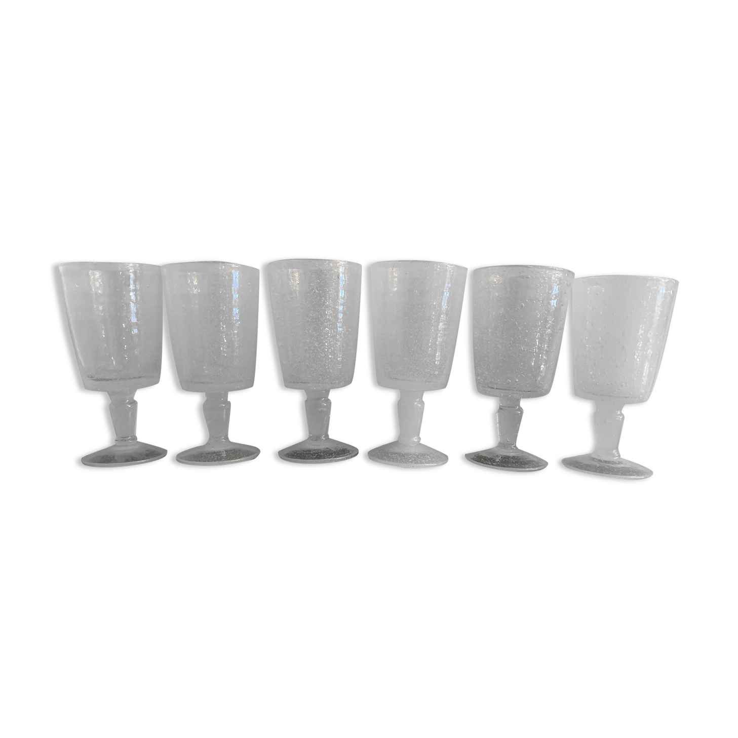 6 blown and bubbled wine stemmed glasses, Riom glassware, Puy-de-Dôme