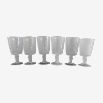6 blown and bubbled wine stemmed glasses, Riom glassware, Puy-de-Dôme