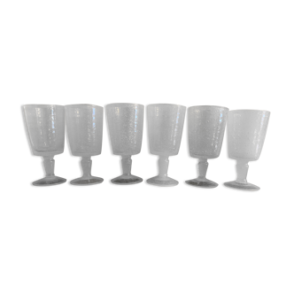 6 blown and bubbled wine stemmed glasses, Riom glassware, Puy-de-Dôme