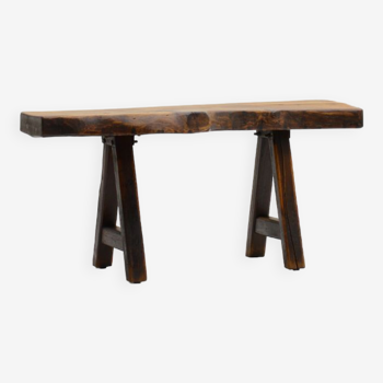 Handmade Oak brutalist table by Mobichalet, Belgium 60s.