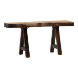 Handmade Oak brutalist table by Mobichalet, Belgium 60s.