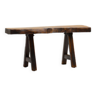 Handmade Oak brutalist table by Mobichalet, Belgium 60s.