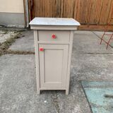 Vintage grey wooden bedside table with marble top - Germany 1950s