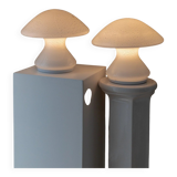 Set of 2 Murano opaline white glass mushroom table lamps with silver ring details - Space Age 1970s