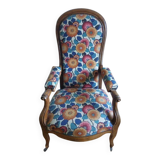 Voltaire armchair with a rack, wheels, and a toad chair in matching fabric.