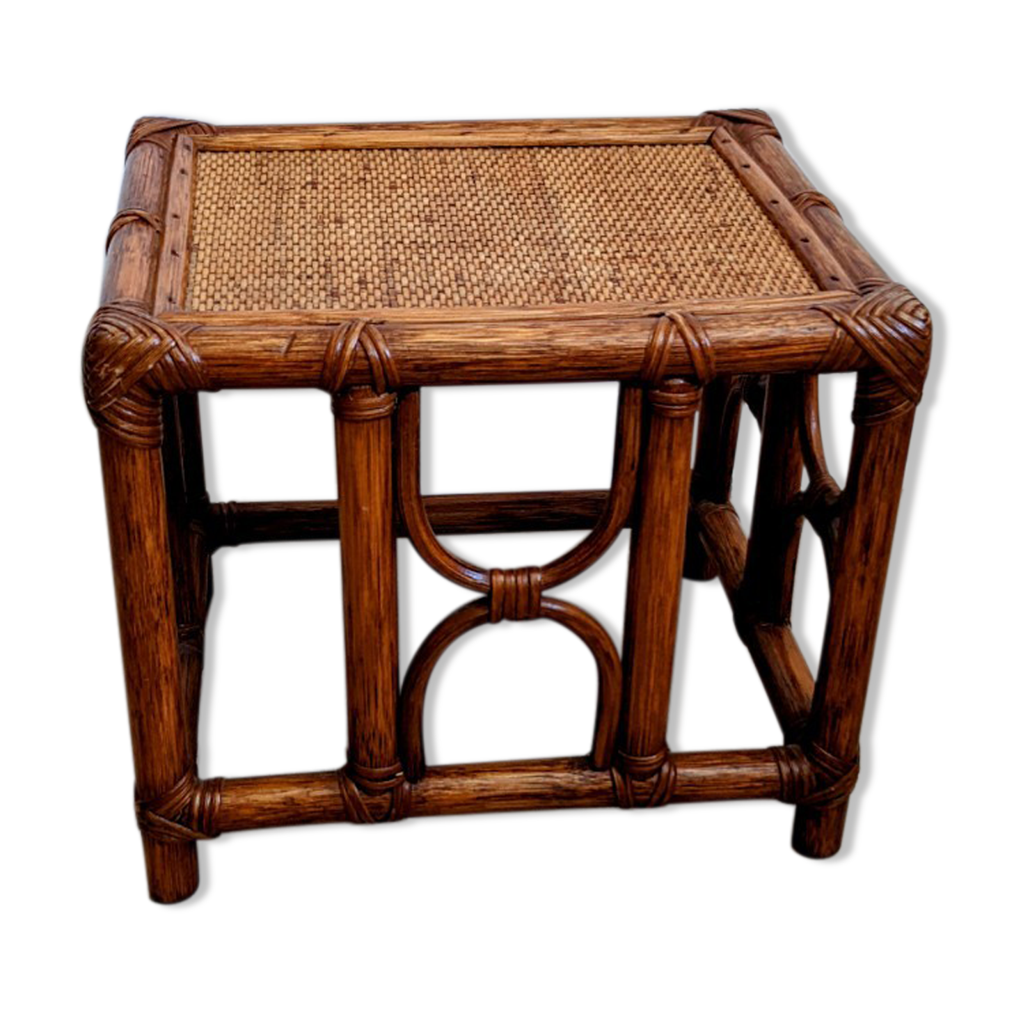 Caramel rattan side table