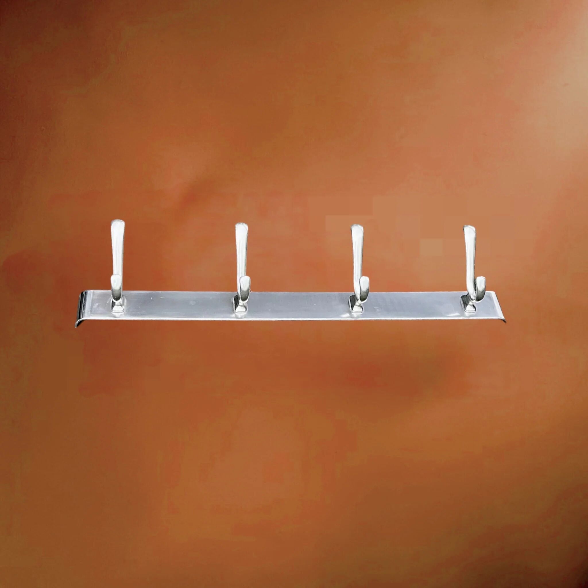 Wall-mounted coat rack in anodised aluminium with 4 hooks, modernist design - 1970s
