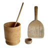 Ensemble de pots et battoirs en bois tourné pour la cuisine