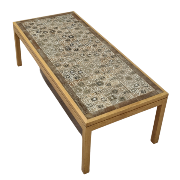 Table basse scandinave en chêne et carrelage, Danemark années 1960
