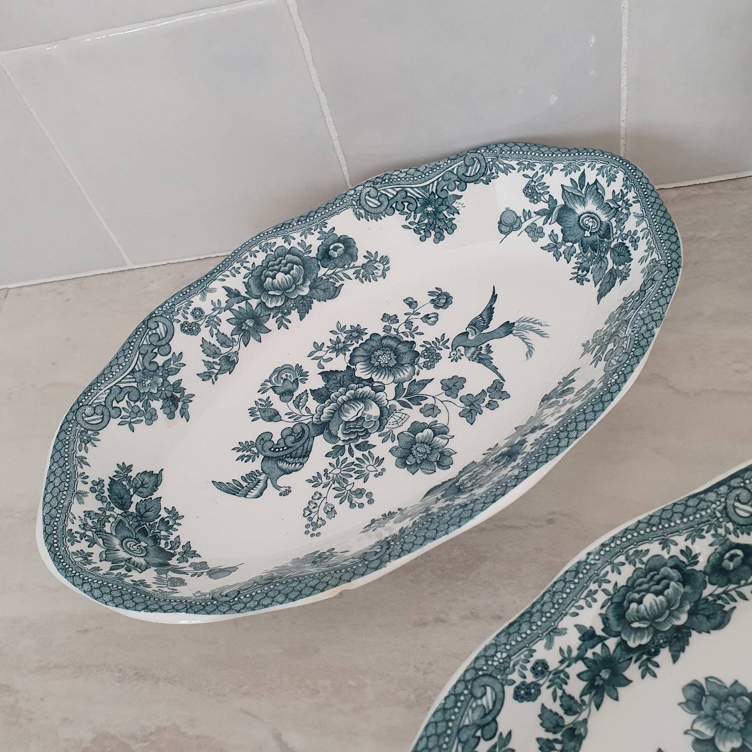 Enoch Wedgewood "Asiatics Pheasants" style "Earth" serving dishes and gravy boat