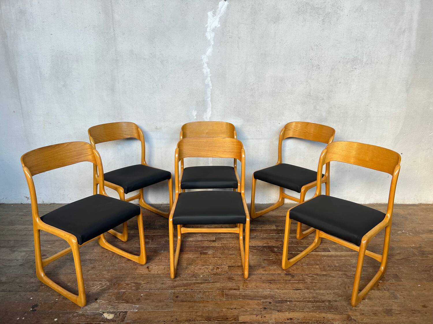Set of 6 vintage bentwood sleigh chairs by Baumann - 1960s