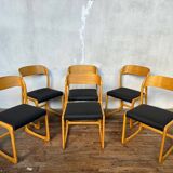 Set of 6 vintage bentwood sleigh chairs by Baumann - 1960s