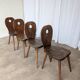 Set of 4 Vintage Brutalist Wooden Chair / Rustic Farmhouse Dining Chair