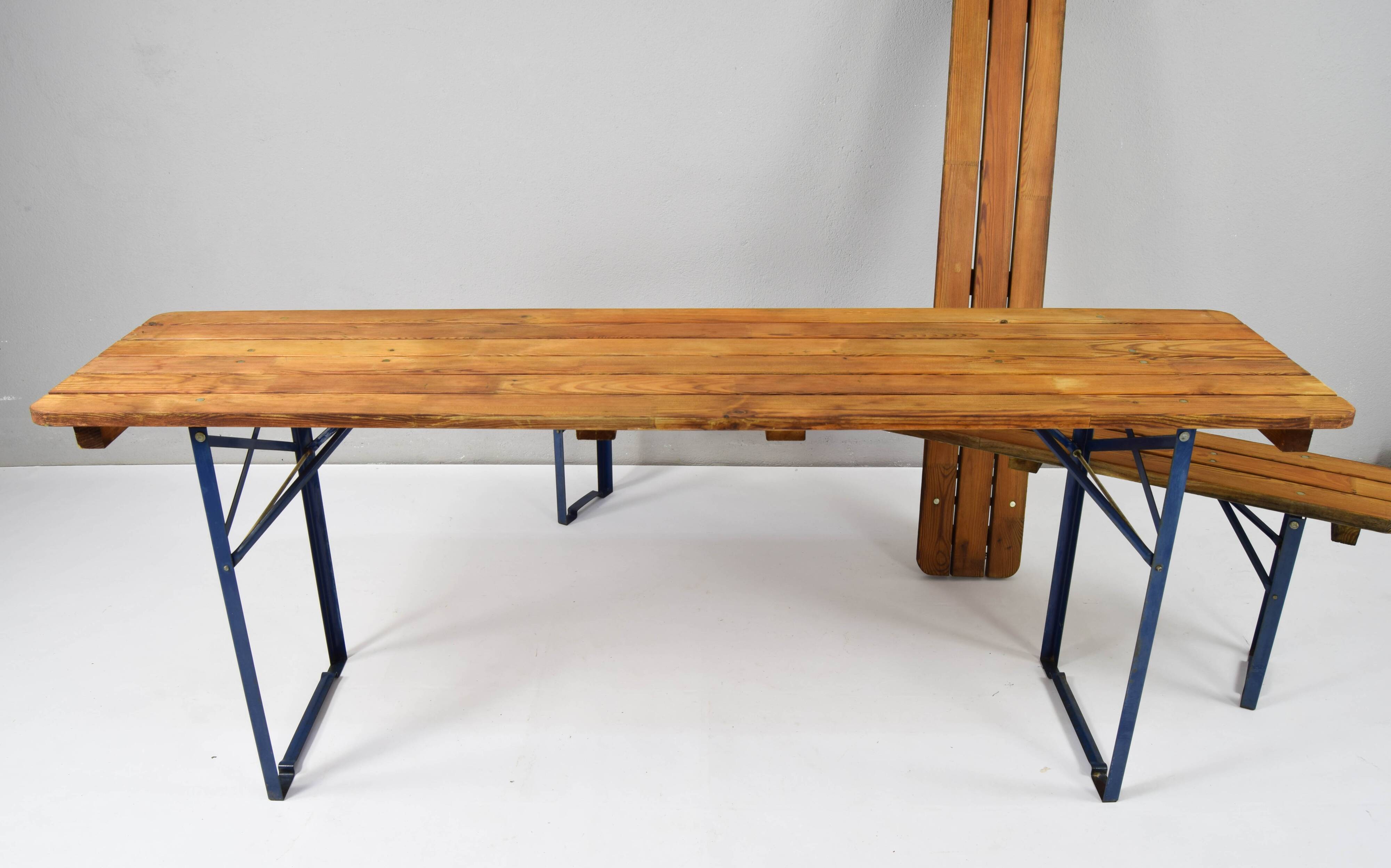 German Folding Garden or Picnic Vintage Table and Benches 70s