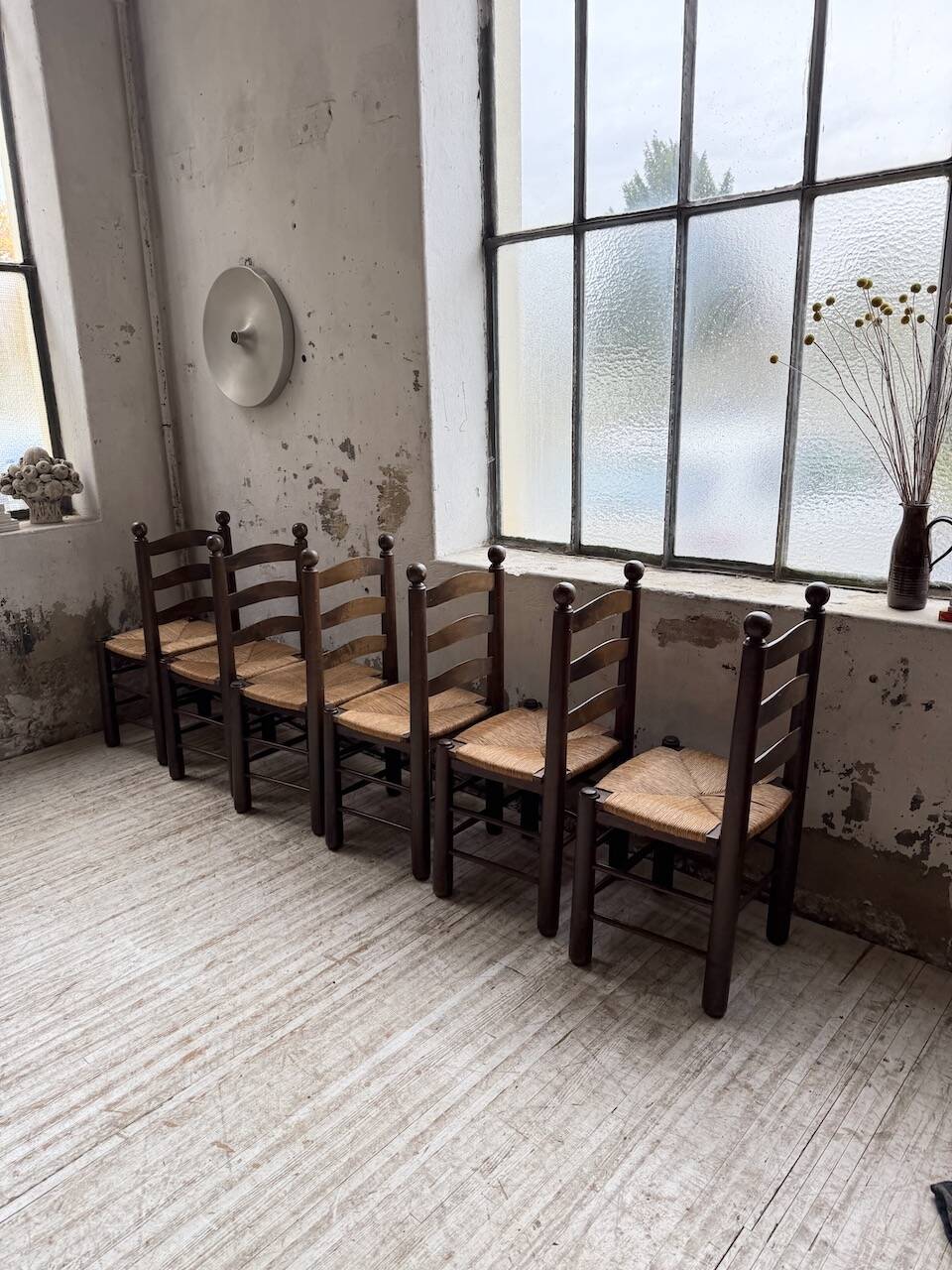 Straw chairs oak 1940s Dudouyt