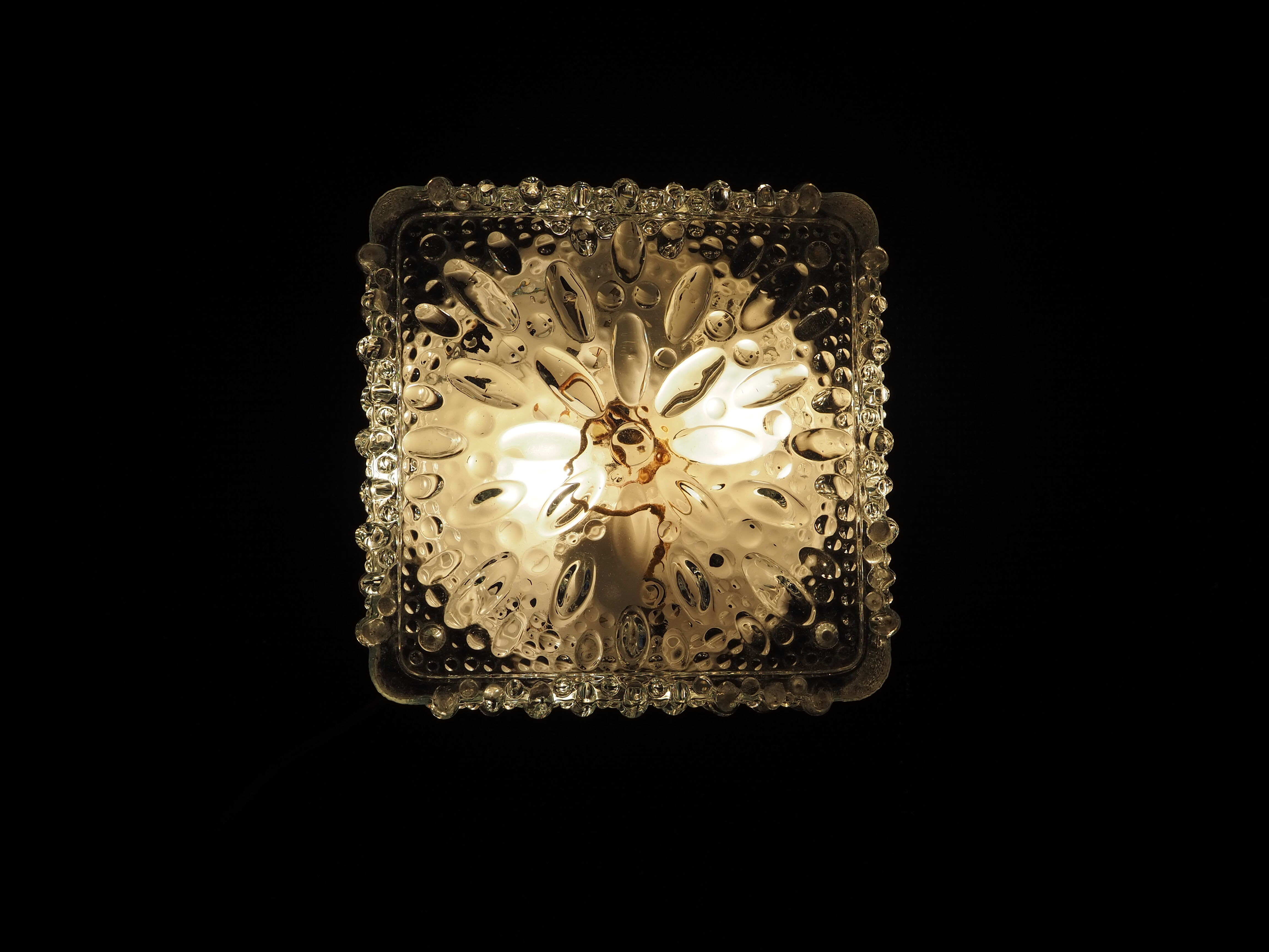 Transparent molded glass ceiling lamp – square shape – floral print.