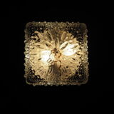 Transparent molded glass ceiling lamp – square shape – floral print.