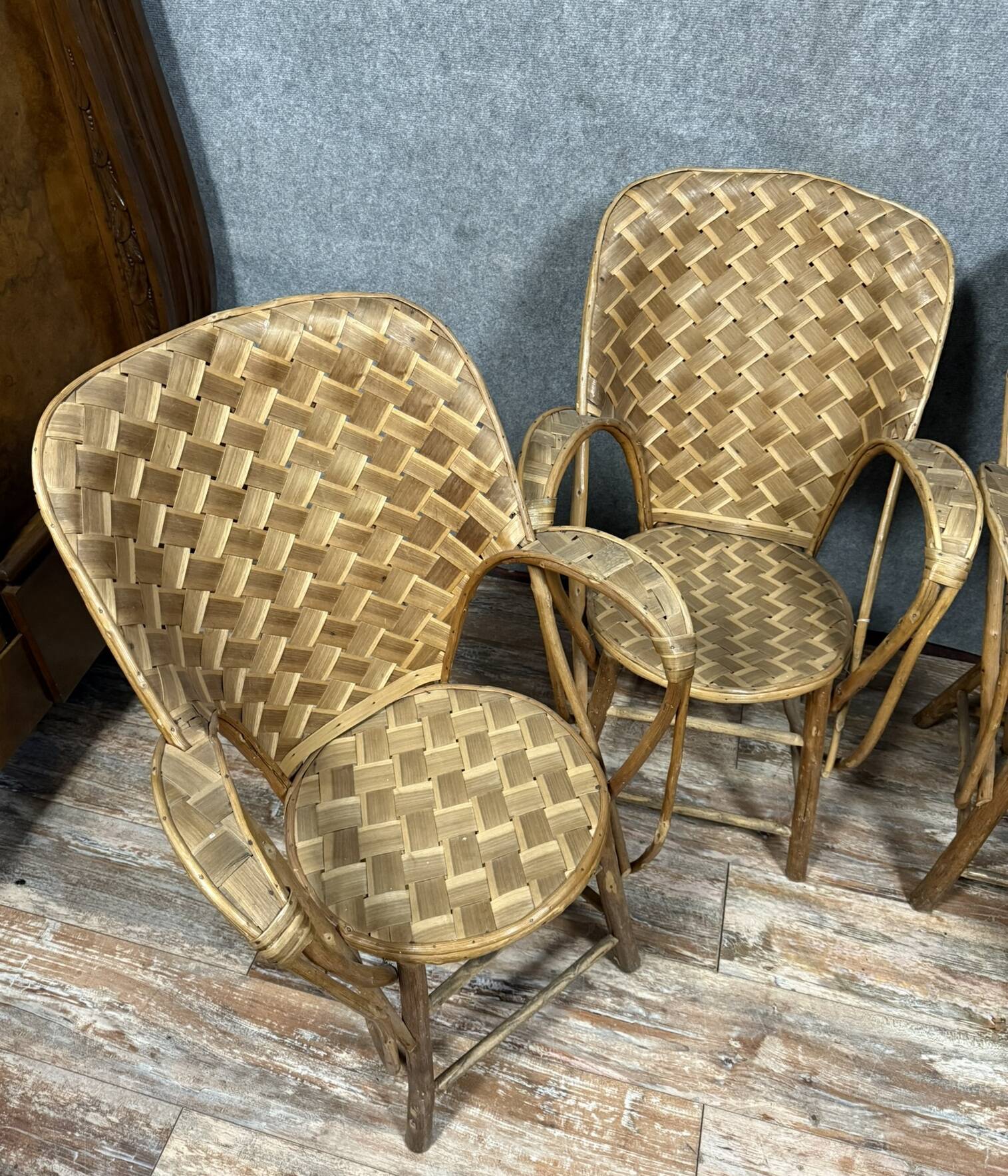 Set of 4 chestnut woven armchairs