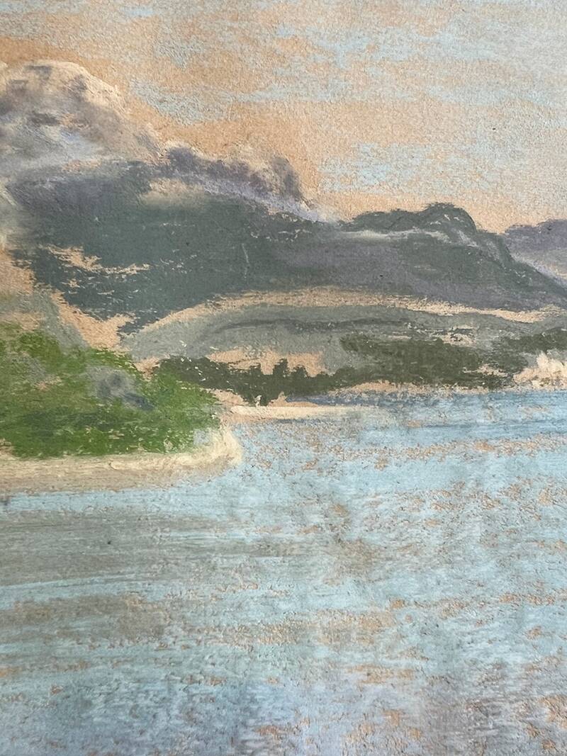 Painting "Mountain Lake", Pastel on paper, framed