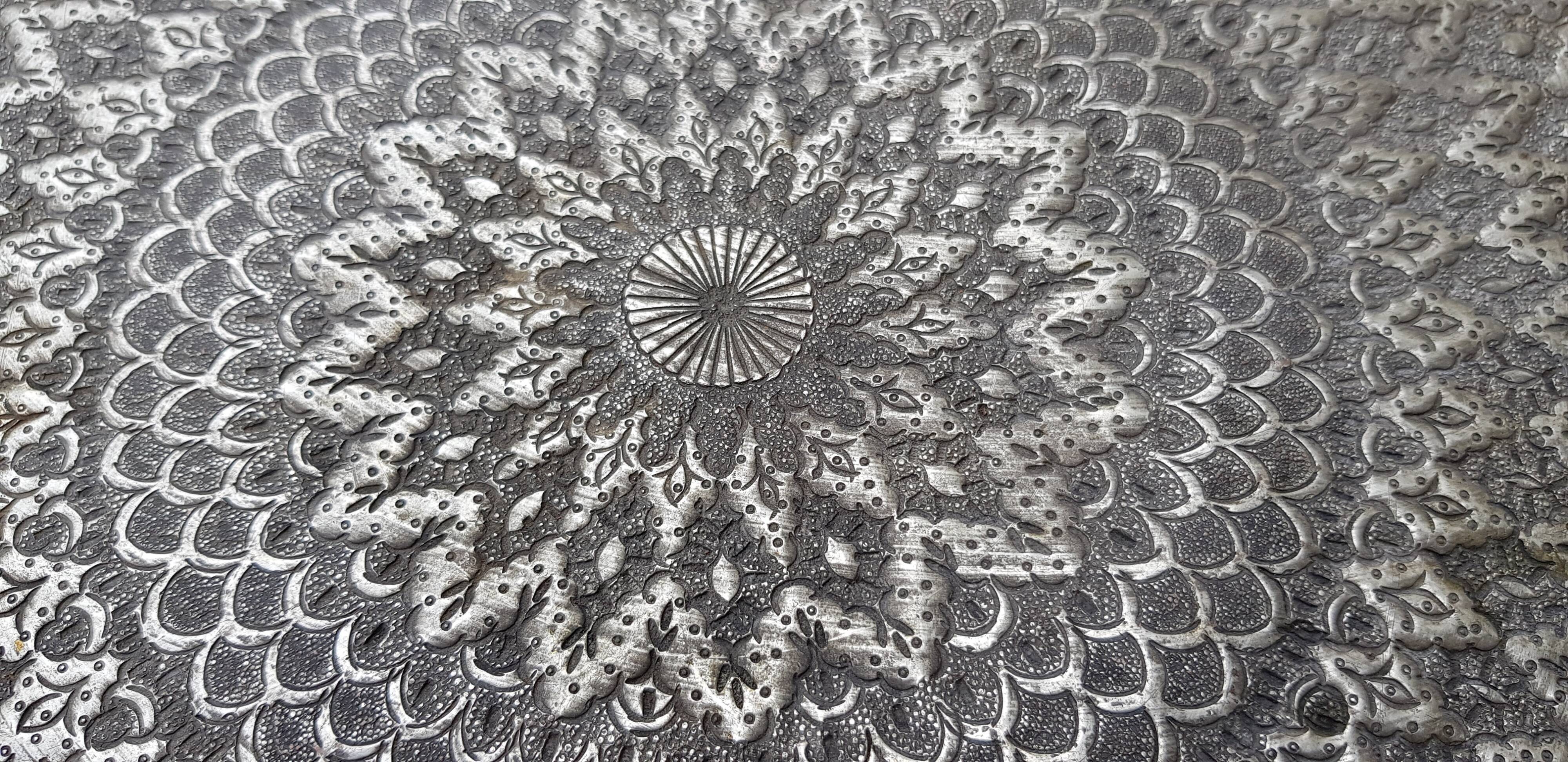 Ancient Iranian plateau Isfahan hand chiseled in white copper