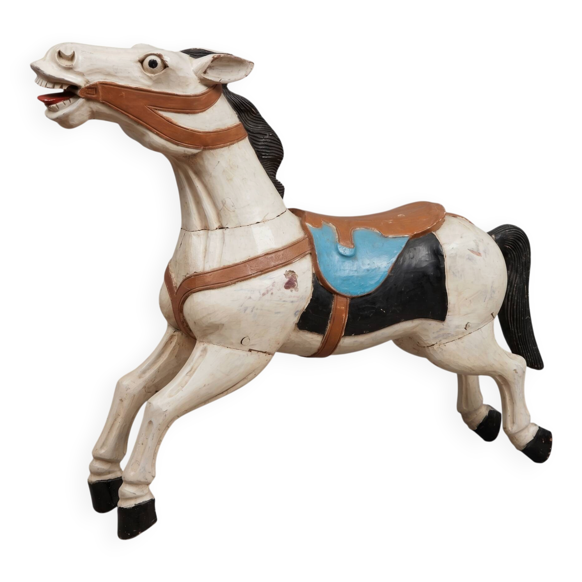 Pair of large hand-painted Indonesian horses with saddle