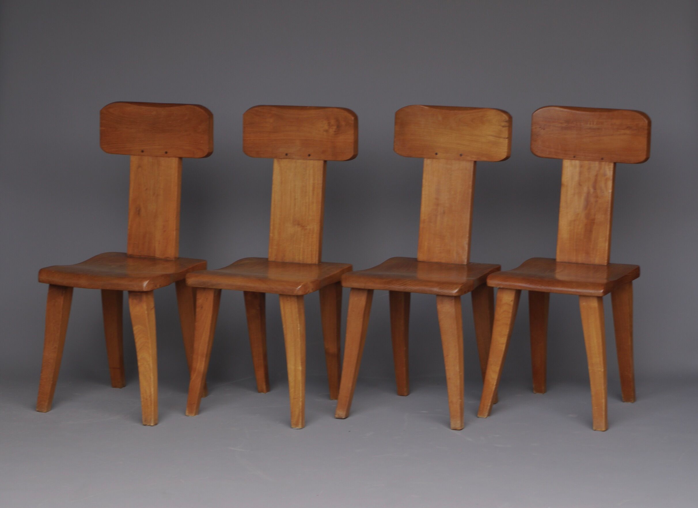 Brutalist elm wood dining chairs 1970s