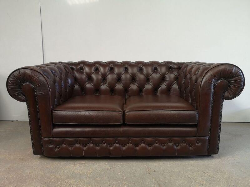 Brown leather chesterfield sofa two places