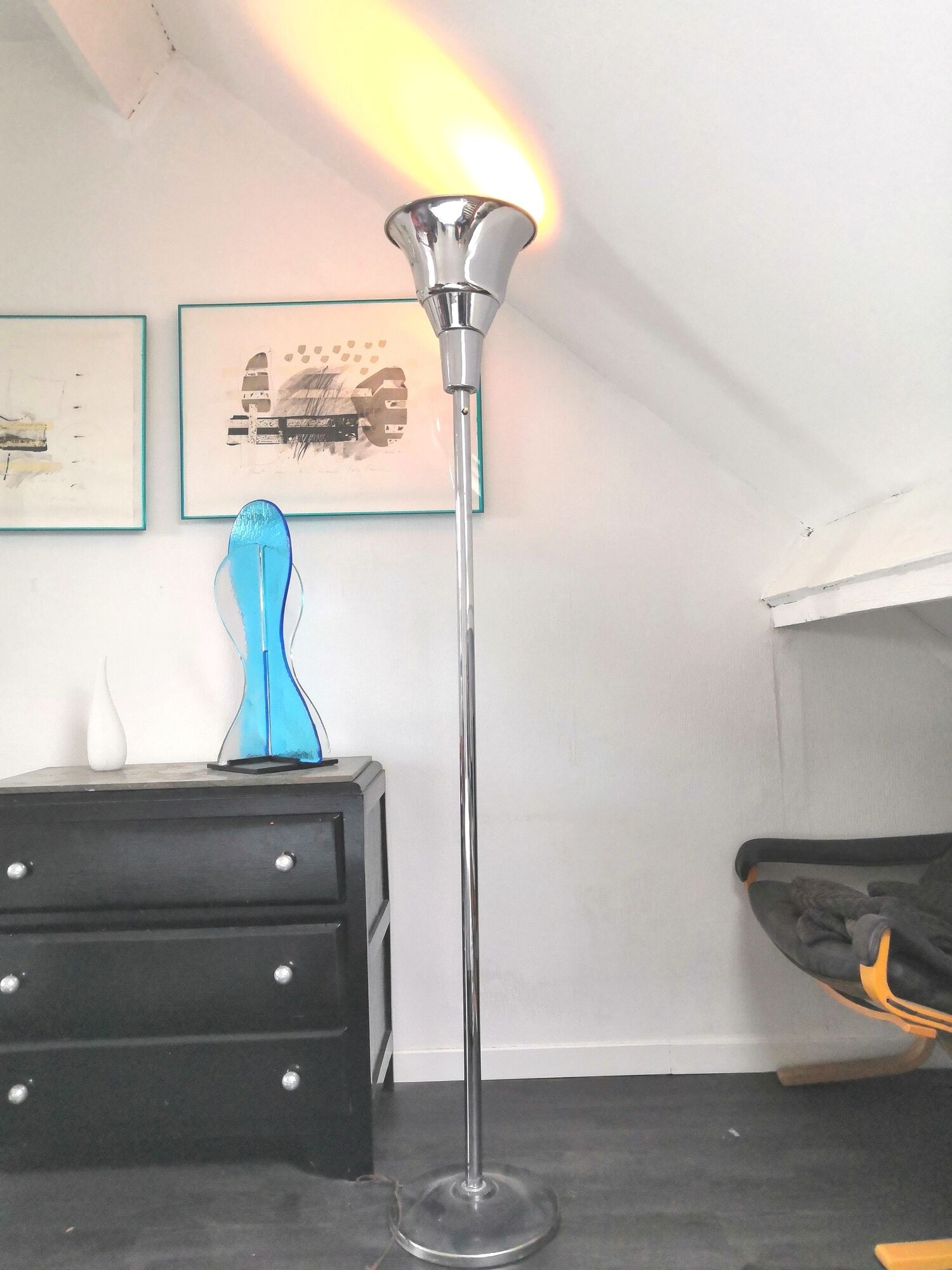 Lampadaire art déco années 30 en métal chromé