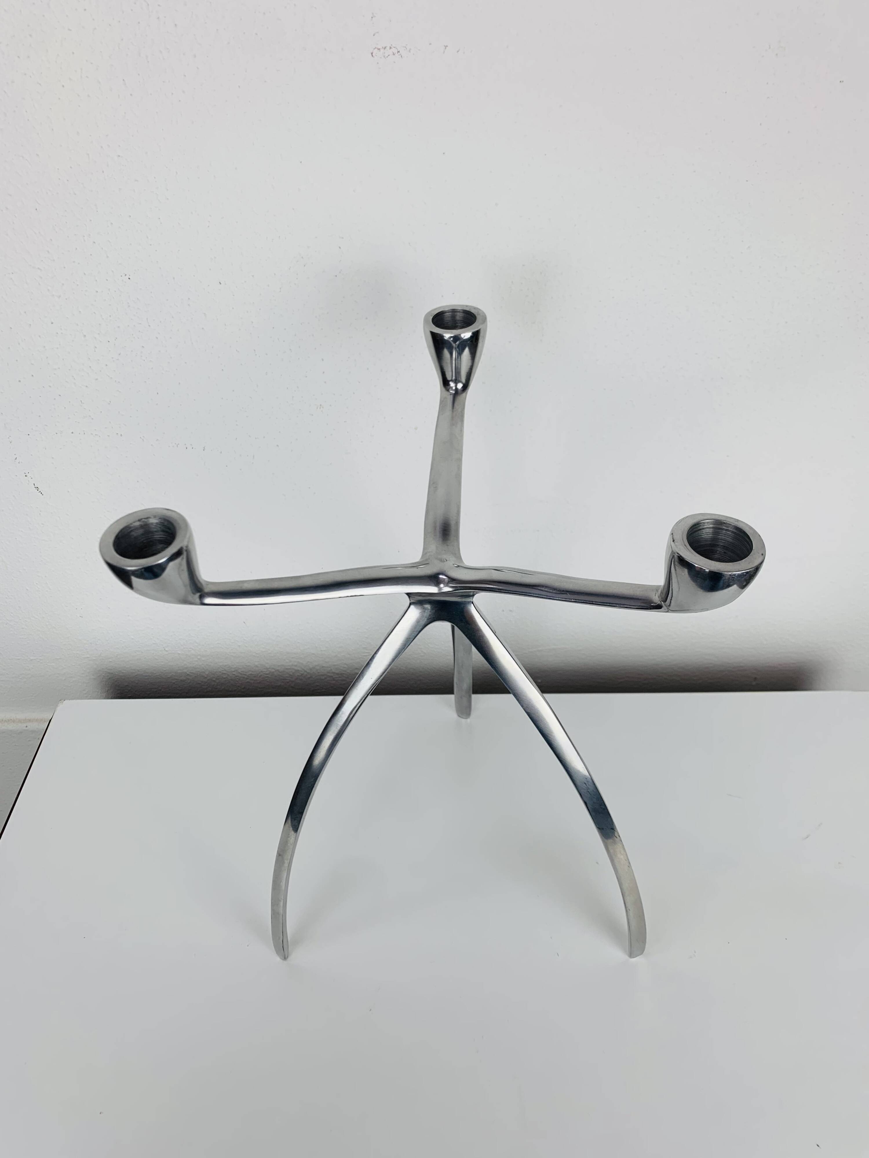 Space Age tripod candle holder by De Bijenkorf in aluminum, 1970s