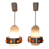 Pair of 1970s Space Age glass and aluminum lamps