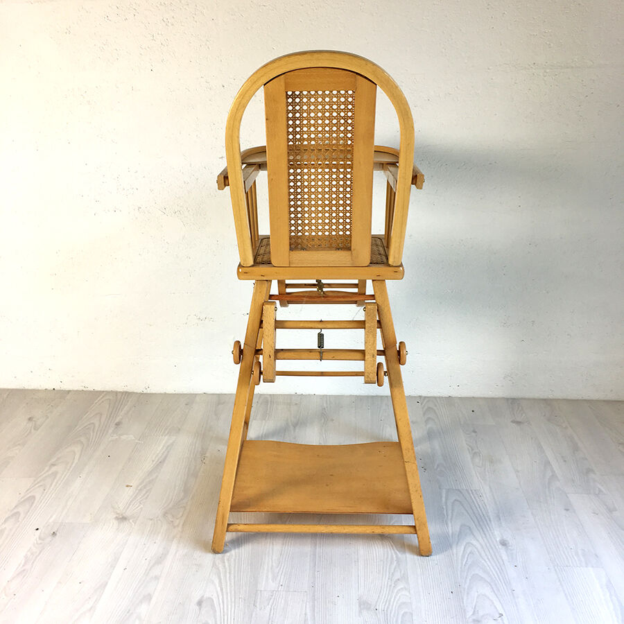 Chaise pour bébé vintage en bois et cannage