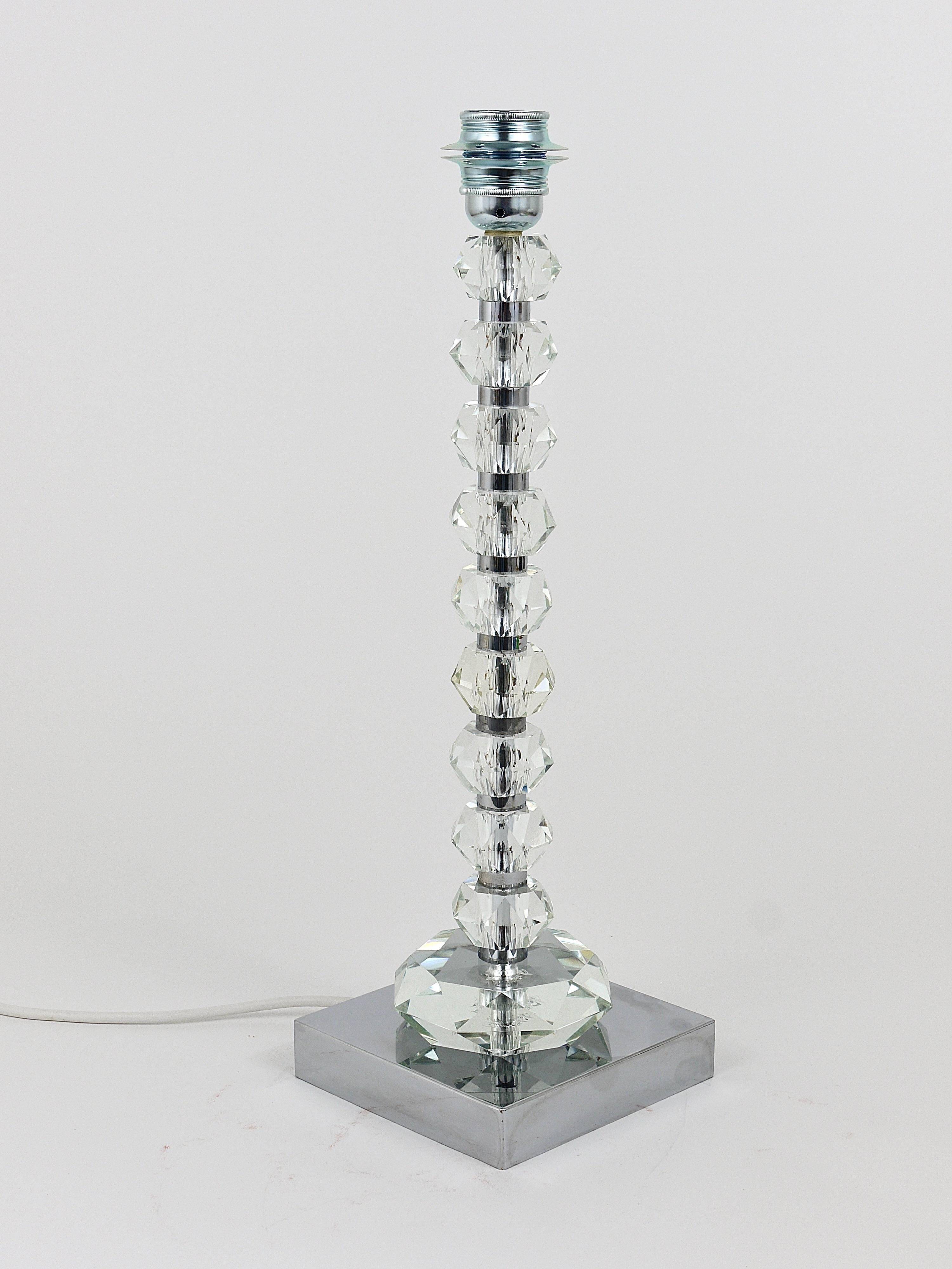 Two Bakalowits table lamps with huge faceted diamond crystals, Austria, 1970s.