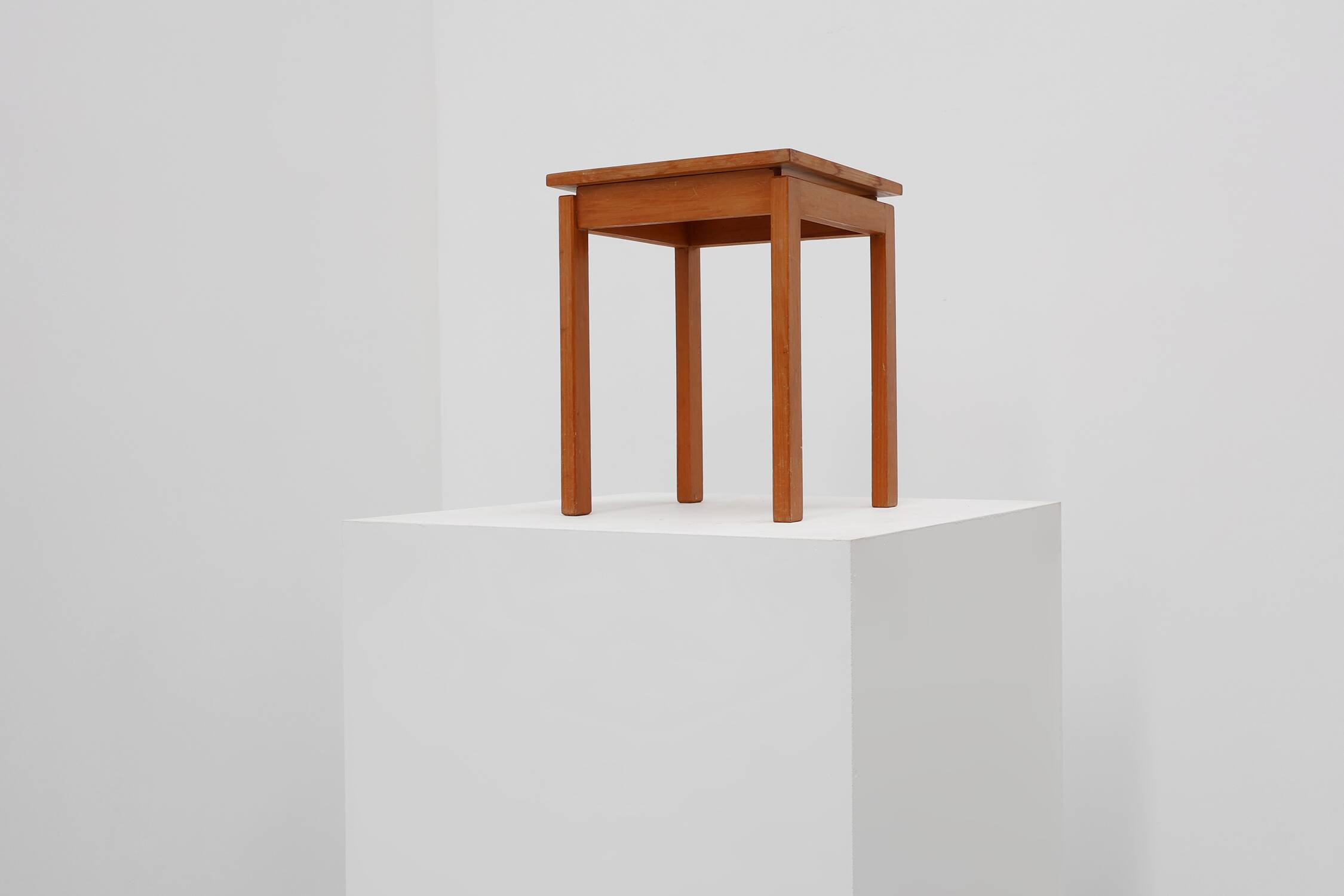 Vintage side table in pine wood tiled with mosaic, Belgium 1950s