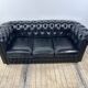 Vintage 1980 black leather Chesterfield sofa