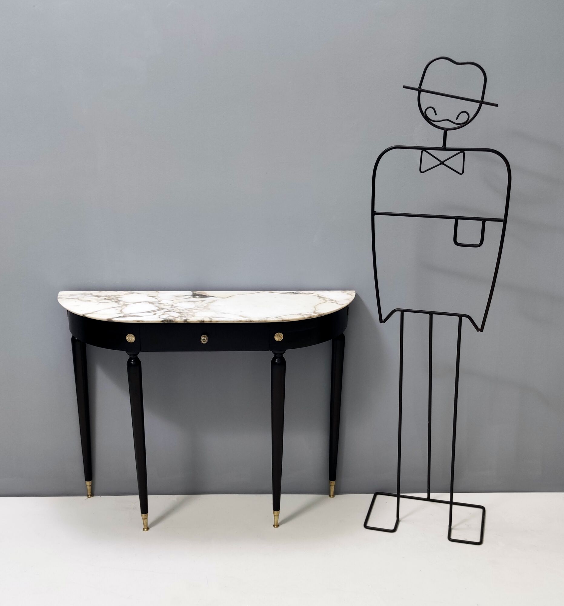 Midcentury Walnut and Carrara Marble Console Table Ascribable to Paolo Buffa