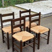 4 chaises bois massif chêne foncé pailées éléphant