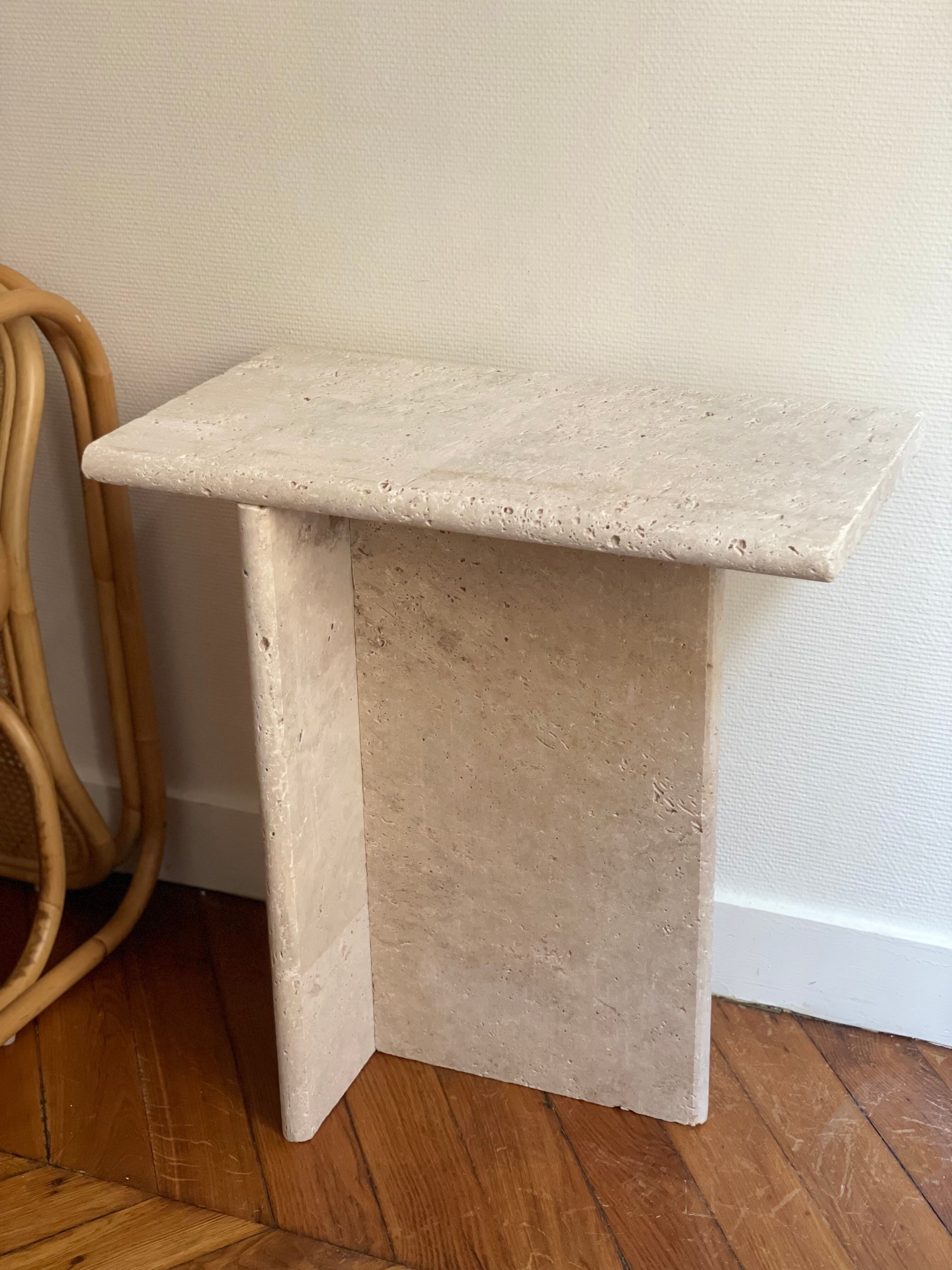 Minimalist travertine stone side table