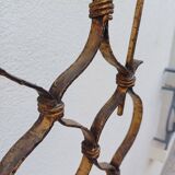 Large hammered wrought iron table candlesticks, gilded, 1950s, 60s