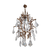 Lustre cage bronze et pampilles en cristal