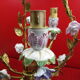 Golden cage iron chandelier 3 leafy arms of light adorned with porcelain flowers