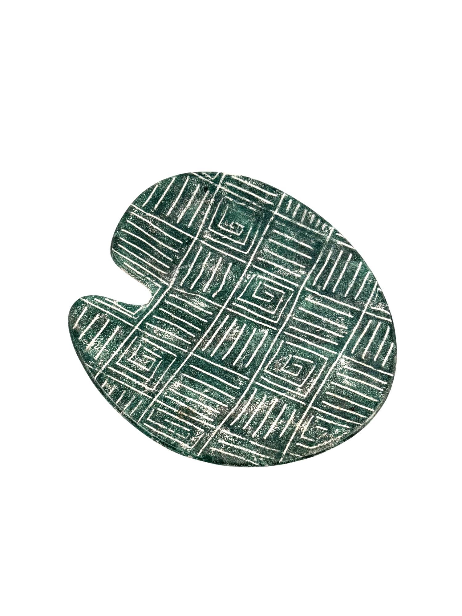 Mid-century Modern green ceramic plate, France 1960s