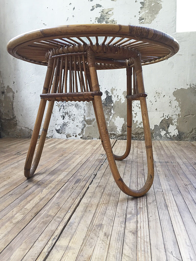 Vintage glass and rattan table