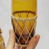 Vintage orangeade service in amber blown glass and wicker