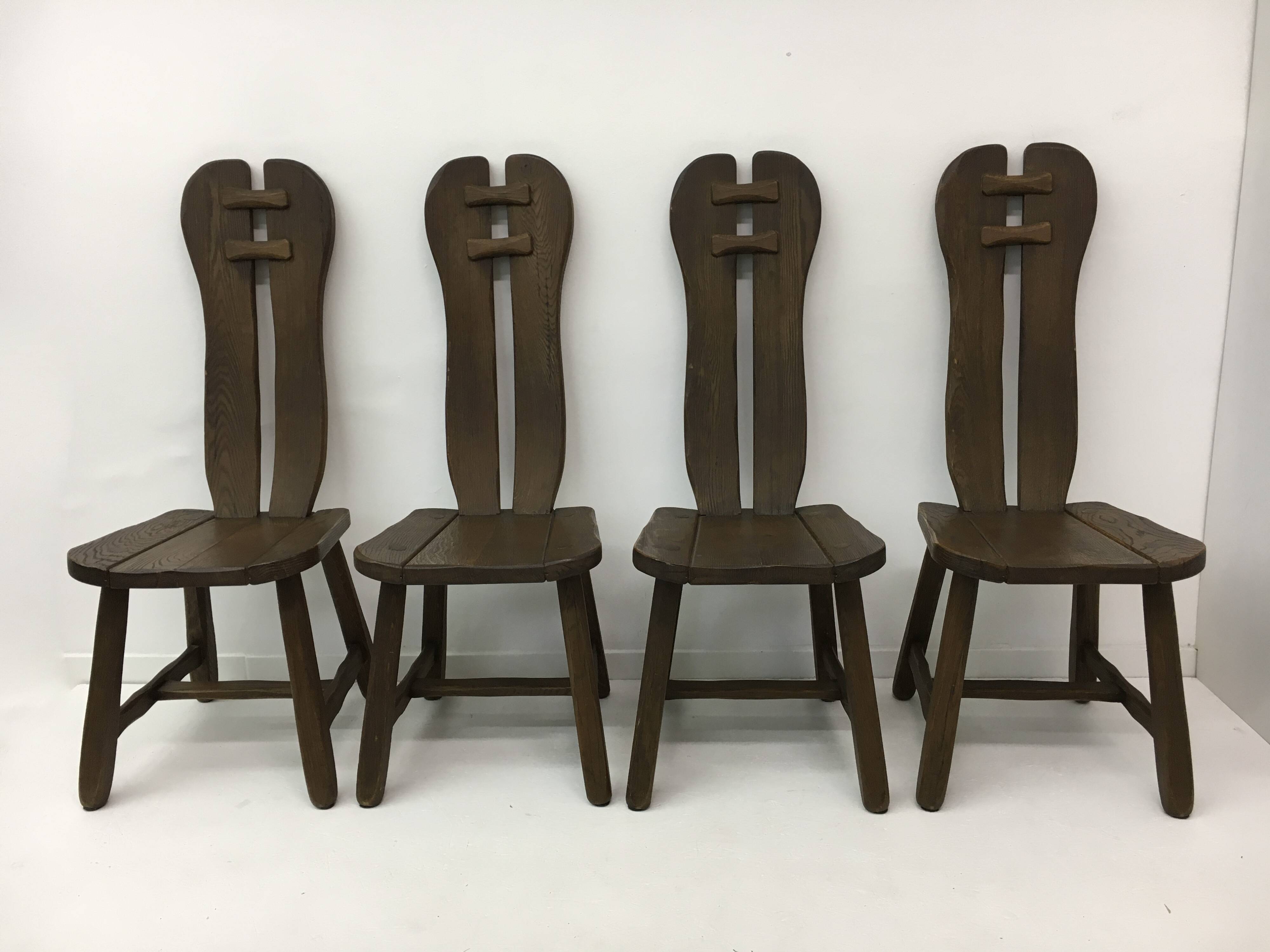 Set of 4 Belgian Brutalist Dining Chairs from De Puydt, 1970’s