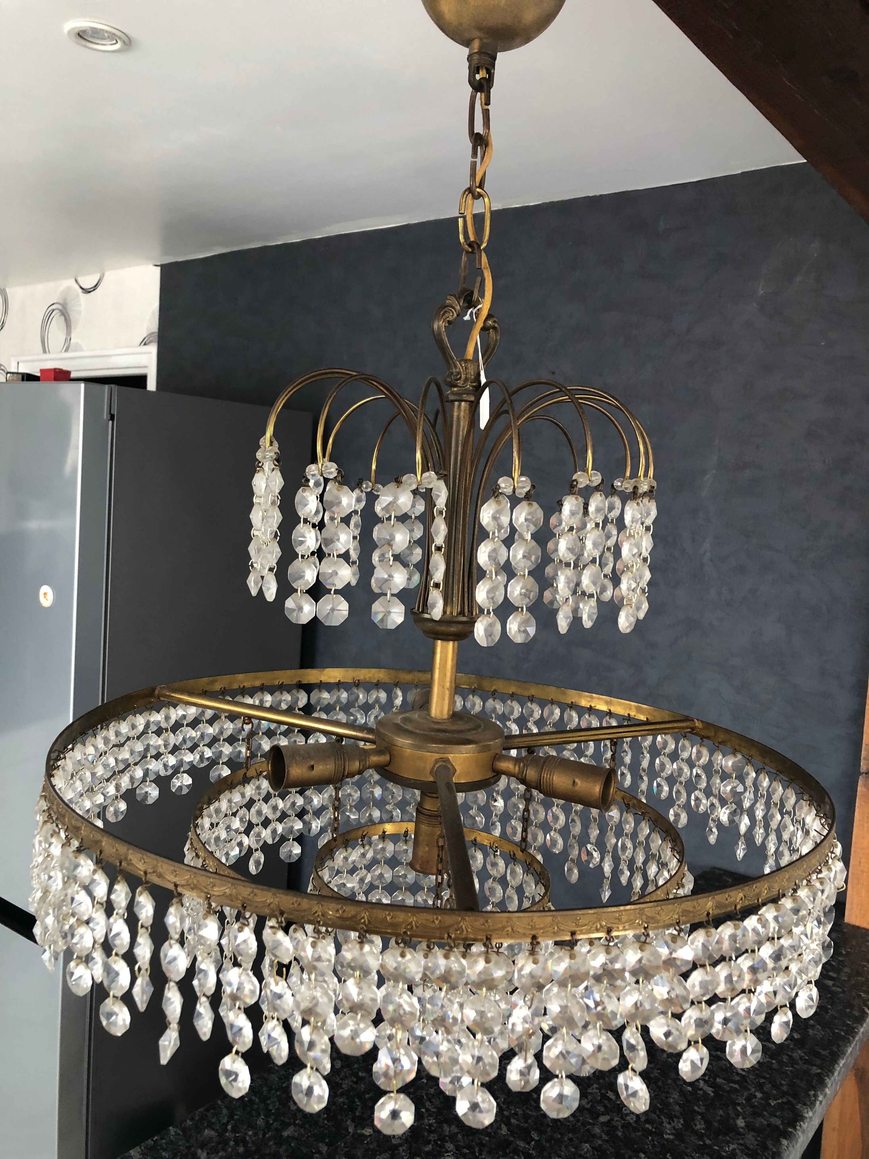 Lustre suspension métal dore et cristal
