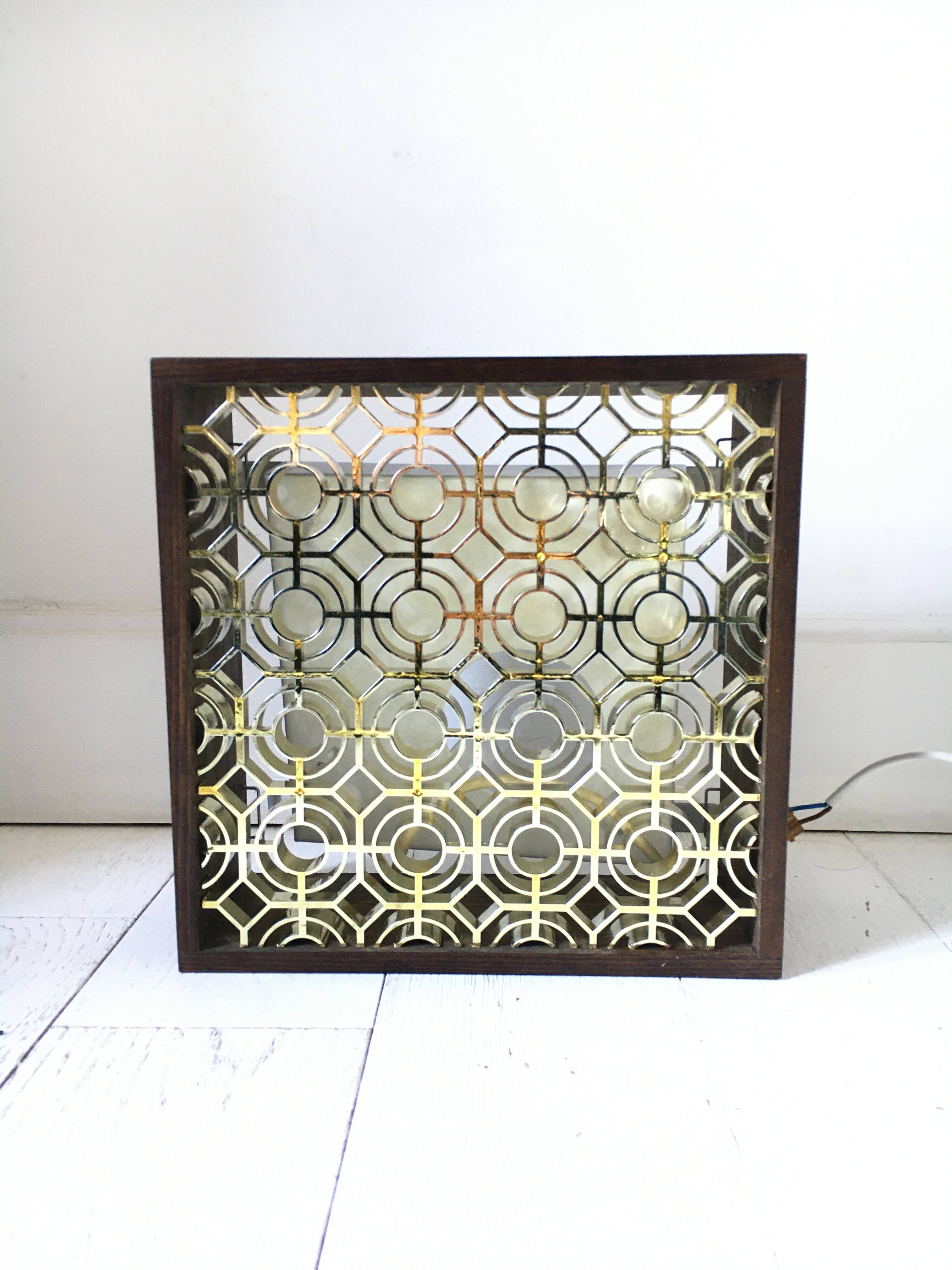 Pair of wooden frame wall lights, Odreco