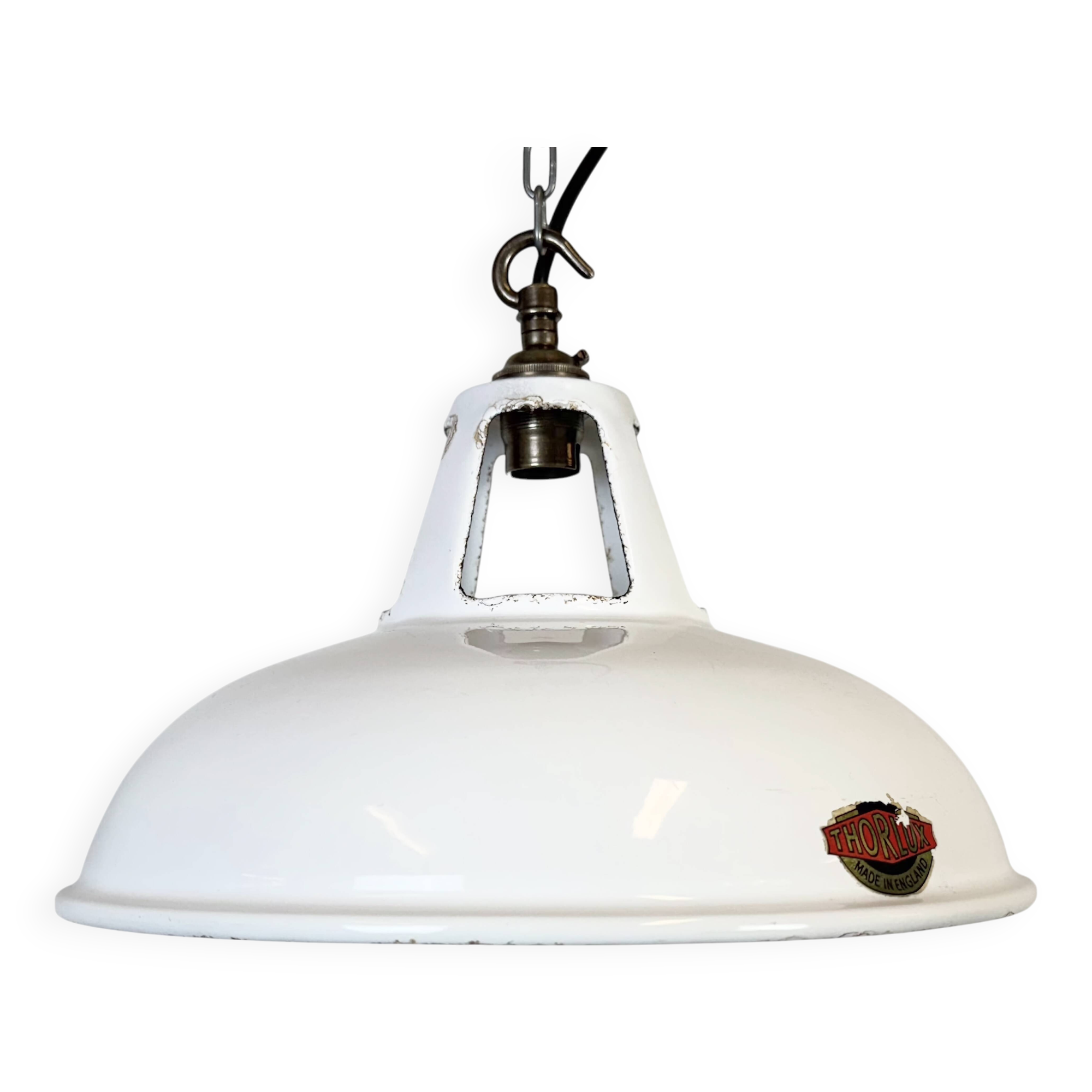 Industrial White Enamel Factory Pendant Lamp from Thorlux, 1960s
