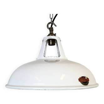 Lampe à suspension industrielle en émail blanc de Thorlux, années 1960