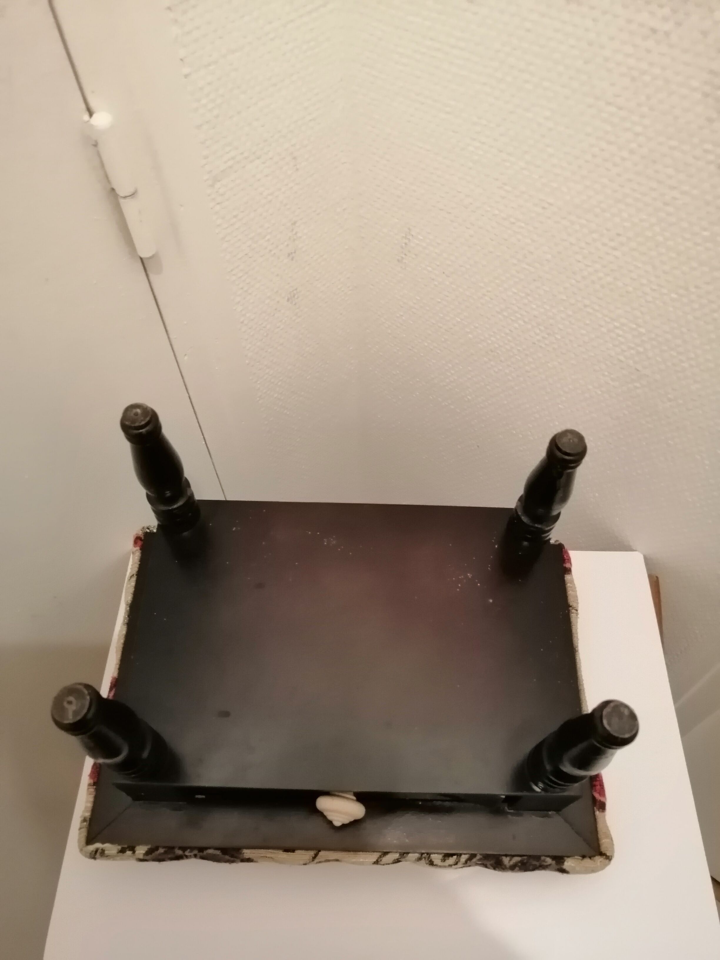 Antique footrest stool in wood and fabric